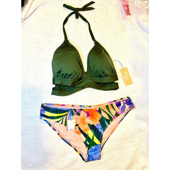 Kona Sol Other - Kona sol 2 piece Bikini set - Bikini top halter tie & tropical bikini bottom L
